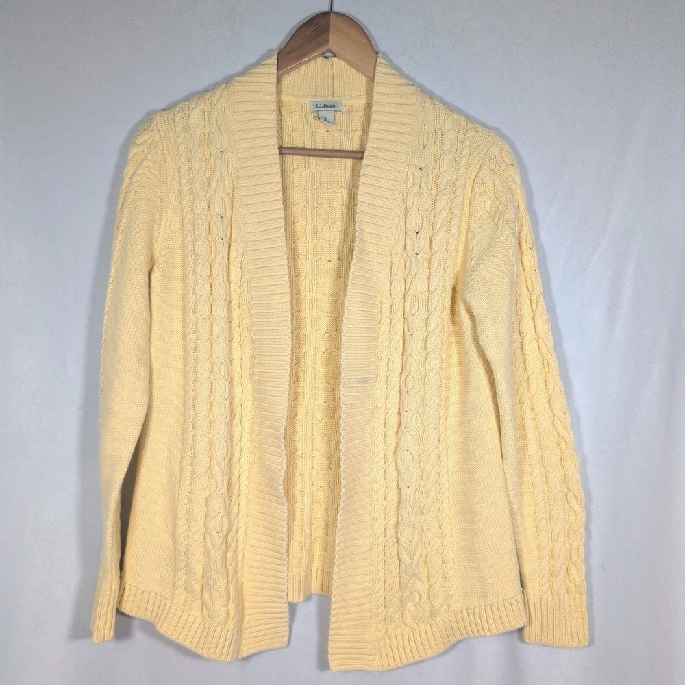 LL Bean Cardigan Sweater Women's Medium Open Front Cotton Knit Cozy